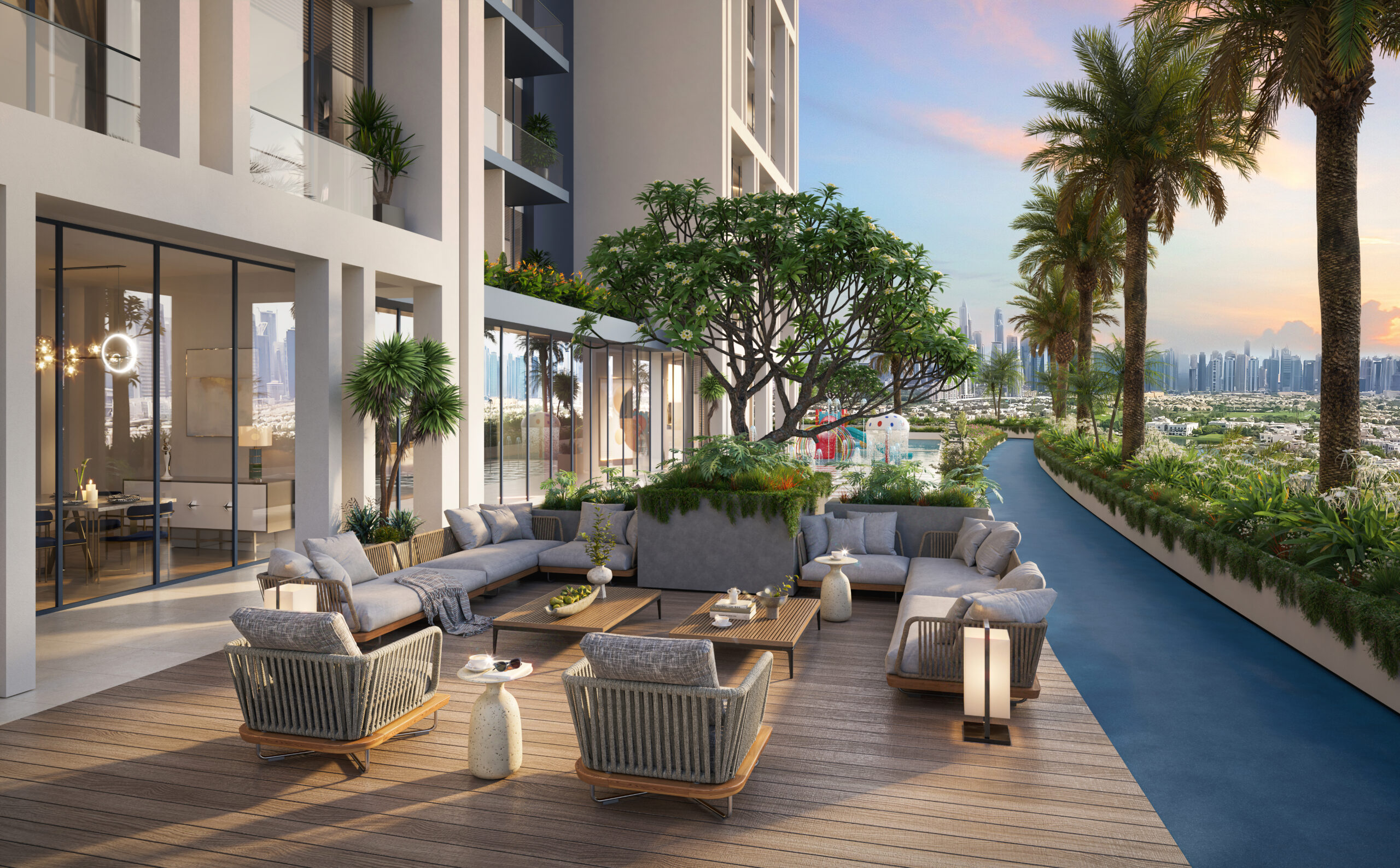 Fairway Residences by Prescott offering fully furnished apartments in Dubai Sports City with modern interiors and premium finishes